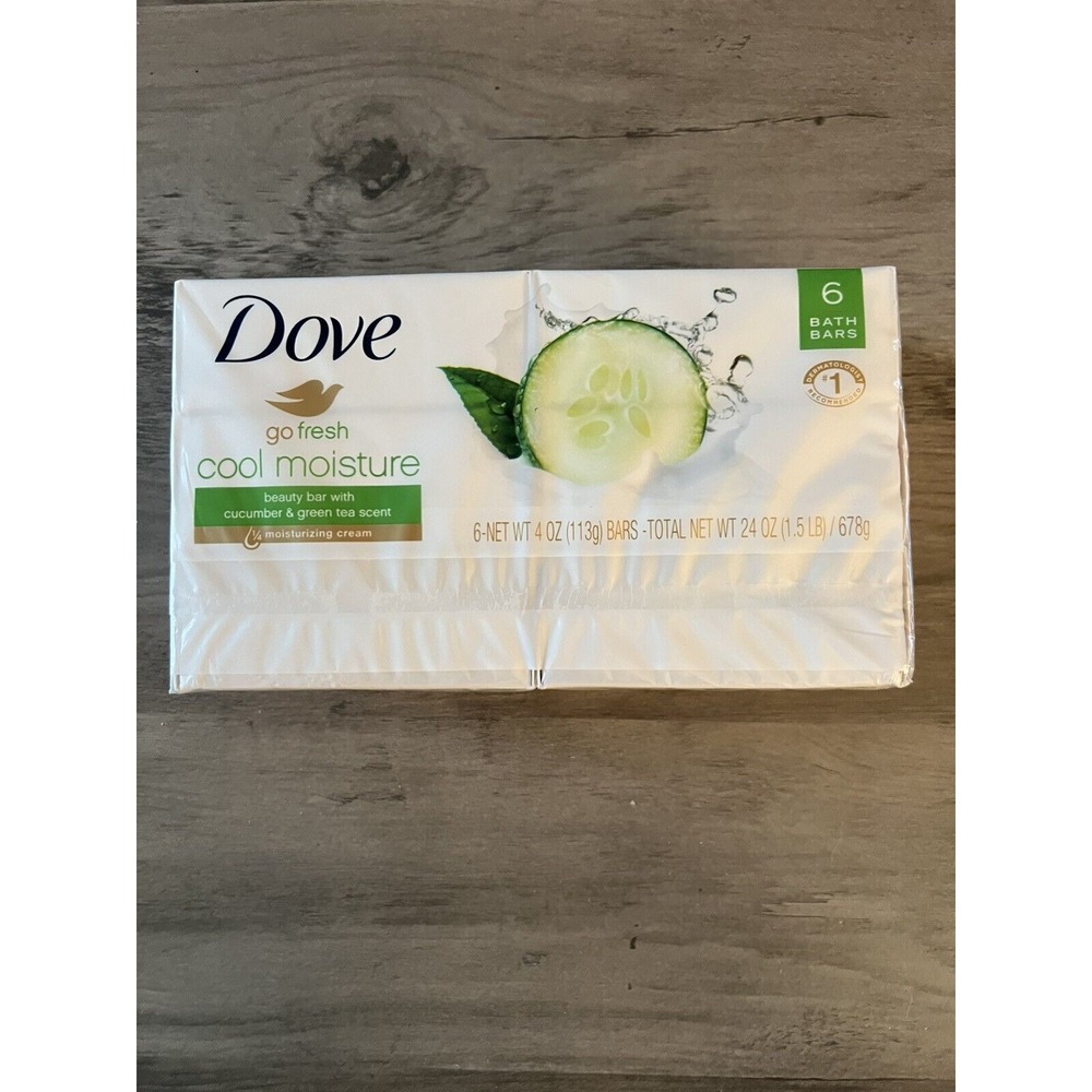 Pkg of 6 Dove Go Fresh Cool Moisture Cucumber & Green Tea 4 oz Bath Beauty Bars